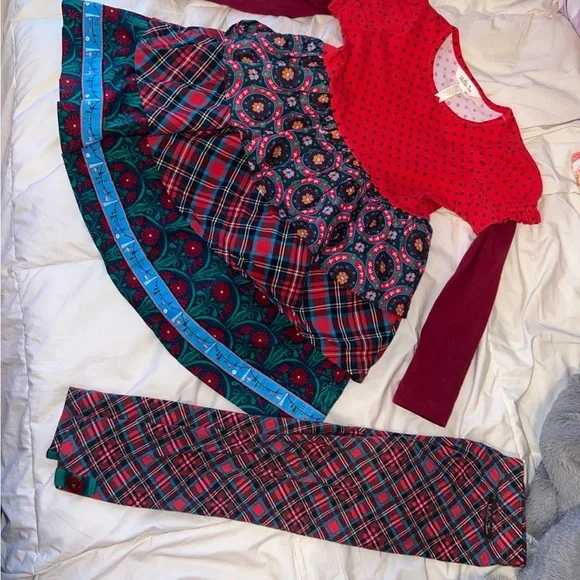 Matilda Jane Christmas Plaid Dress with Leggings and doll dress